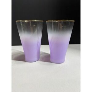 Vintage Blendo Purple Ombre Frosted Glass Tumblers Gold Rim Set of 2 Lavender